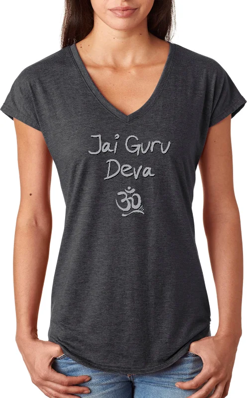 Online Only Womens Yoga T-shirt Jai Guru Deva Triblend V-neck