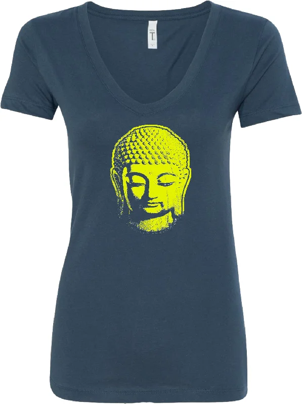 Low Prices Womens Yoga T-shirt Neon Yellow Buddha Blended V-neck