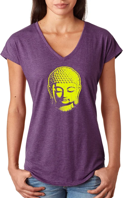 TIME-Limited Offer Womens Yoga T-shirt Neon Yellow Buddha Triblend V-neck
