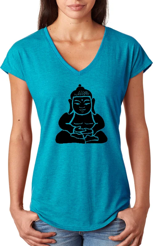 Markdowns Womens Yoga T-shirt Shadow Buddha Triblend V-neck
