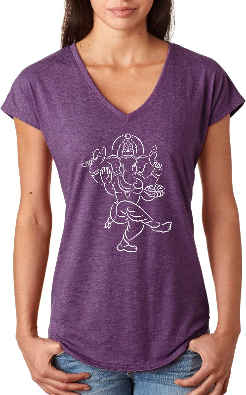 Special Savings Womens Yoga T-shirt Sketch Ganesha White Print Triblend V-neck