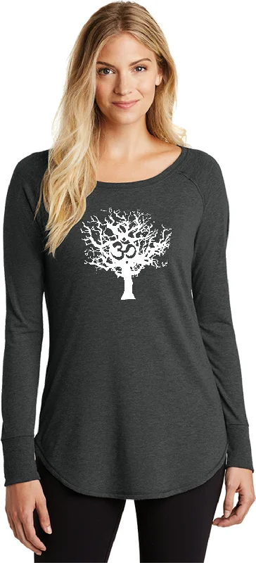 Lowest Price Womens Yoga T-shirt White Tree of Life Long Sleeve Tunic