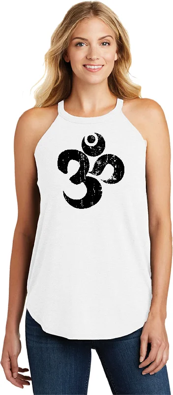 Best Bargains Womens Yoga Tank Top Black Distressed Om Triblend Rocker Tanktop
