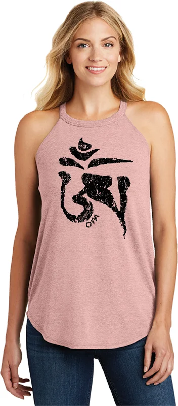Factory Direct Sale Womens Yoga Tank Top Black Tibetan Om Triblend Rocker Tanktop