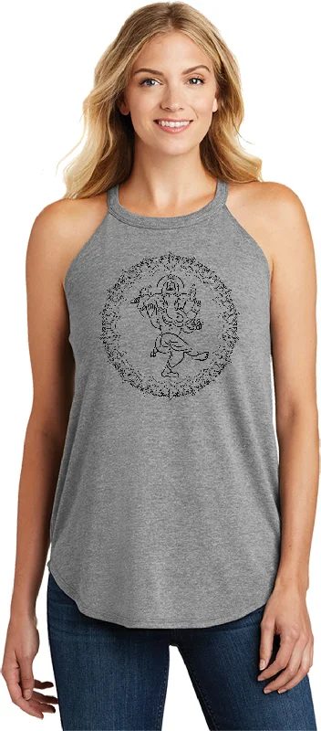 Clearance Event Womens Yoga Tank Top Circle Ganesha Black Print Rocker Tanktop