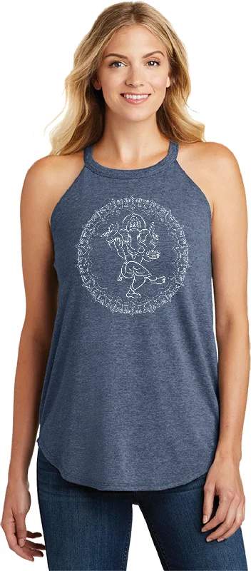 Early Bird Discount Womens Yoga Tank Top Circle Ganesha White Print Rocker Tanktop