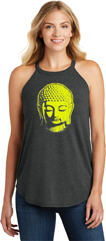 Today’s Deal Womens Yoga Tank Top Neon Yellow Buddha Triblend Rocker Tanktop