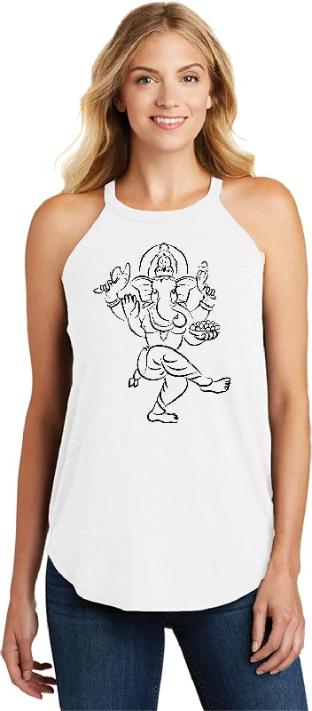 Don’t Miss Out Womens Yoga Tank Top Sketch Ganesha Black Print Rocker Tanktop