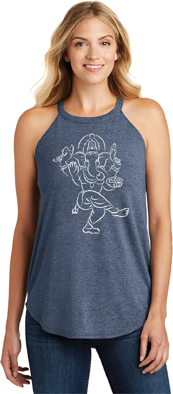 Price Slash Womens Yoga Tank Top Sketch Ganesha White Triblend Rocker Tanktop