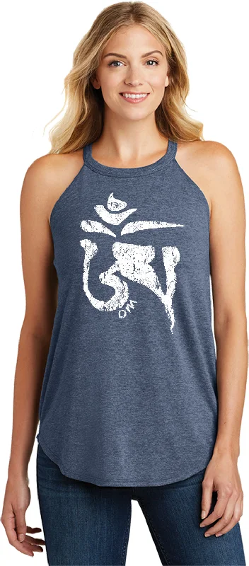 Markdown Madness Womens Yoga Tank Top White Tibetan Om Triblend Rocker Tanktop