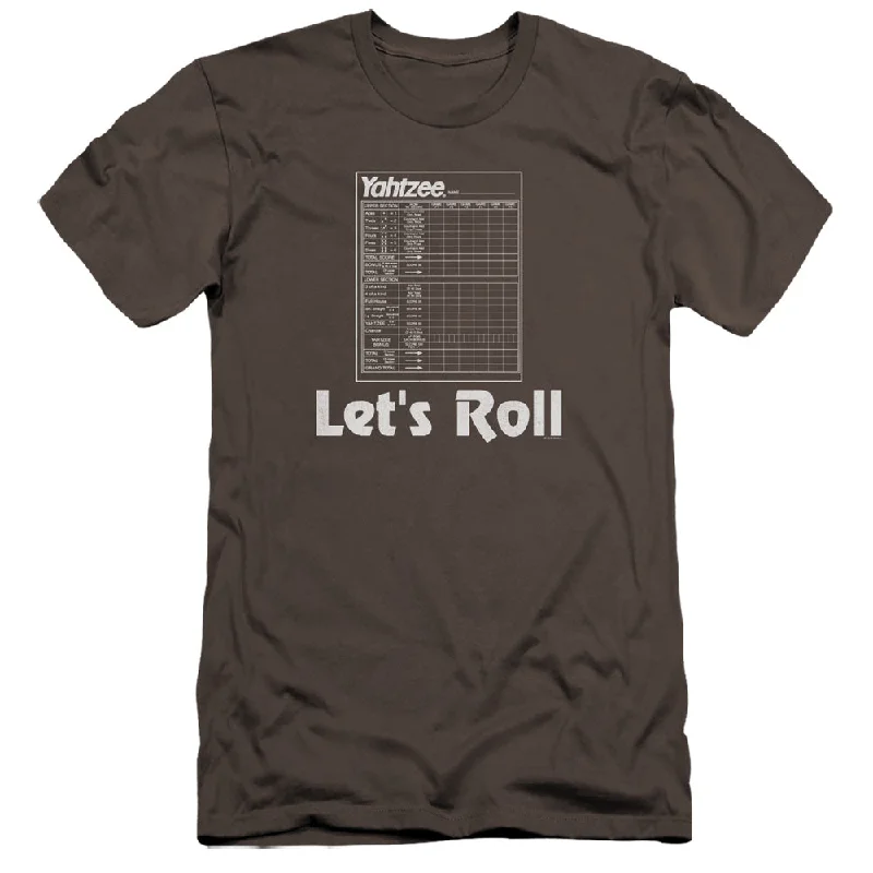 Shop and Save Yahtzee Premium Canvas T-Shirt Lets Roll Charcoal Tee
