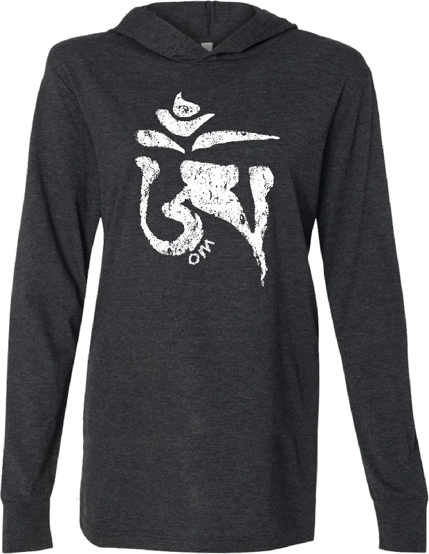 Limited Time Discount Yoga Lightweight Hoodie White Tibetan Om