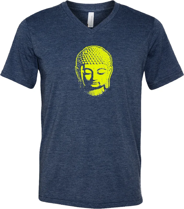 Super Bargain Yoga T-shirt Neon Yellow Buddha Lightweight Triblend V-neck